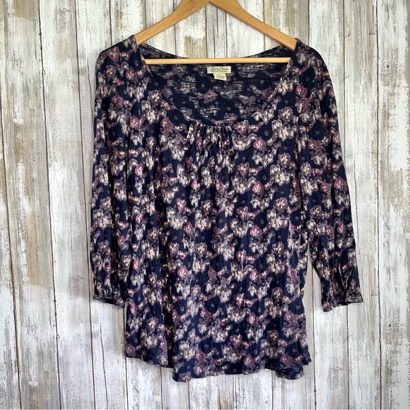 Lucky Brand Tops - Lucky Brand Navy and Purple Floral Blouse